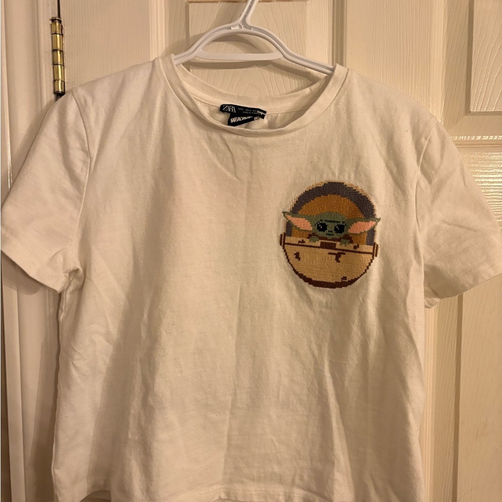 White women’s Zara Star Wars crop top